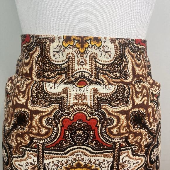 Charter Club Skirt size 8 Brown Red Gold Paisley Straight Pencil Knee Stretch - Picture 3 of 8